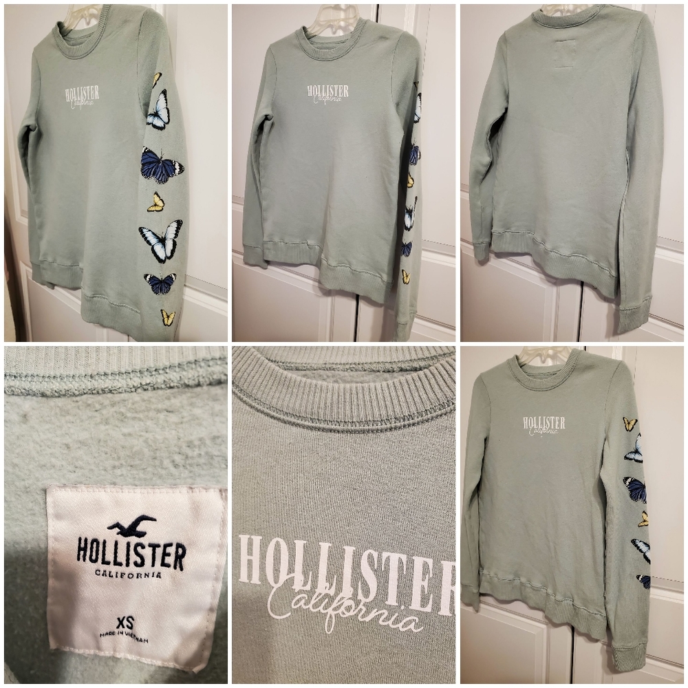 🛍HOLLISTER CALIFORNIA BUTTERFLIES CREWNECK SWEAT SHIRT - MINT GREEN- XS